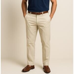 Tommy Bahama Men’s Silk Blend Pants 35x32 Khaki Flat Front Dress Trousers